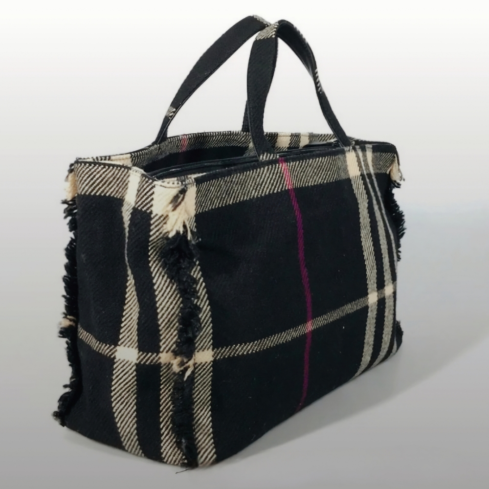 💯 BURBERRY Bag Handbag nova check Black knit Leather